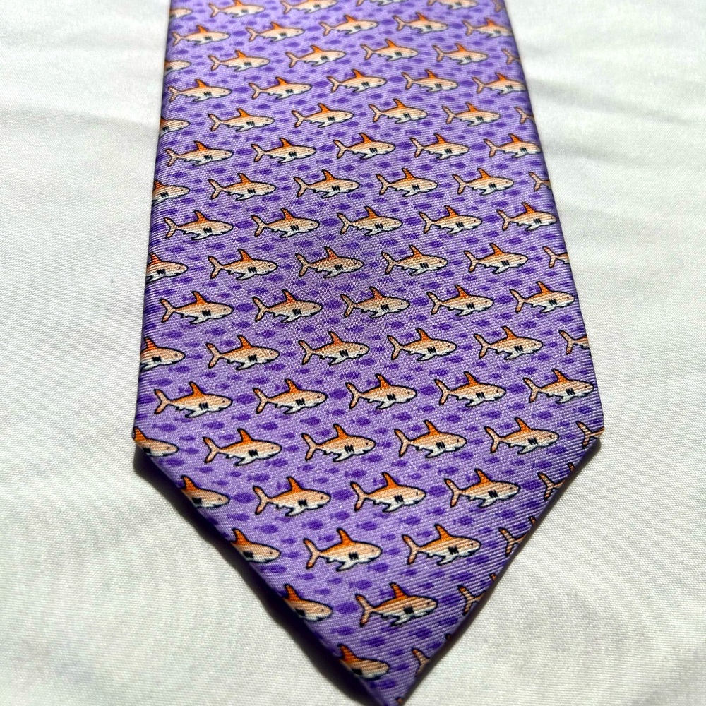 Tommy Hilfiger Purple Shark Pattern Tie - Ocean Nautical Sharks